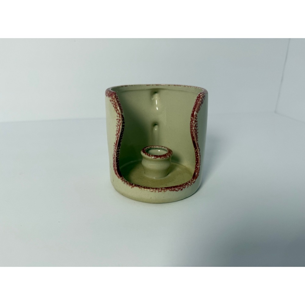 Hermitage Pottery Chamber Lamp Blue Heart Sponged Red Ceramic Candle Holder‎